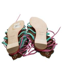 Pre Owned Malone Souliers Mint Green/Pink Laser Cut Suede and Leather Ida Gladiator Flat Sandals Size 41