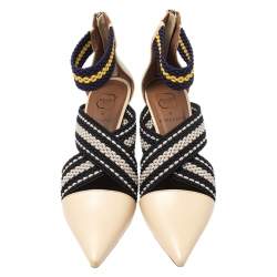 مملوكة مسبقًا صندل مالون سولييه سيور متعاكسة مقدمة مدببة قماش مجدول و جلد متعدد الألوان مقاس 40