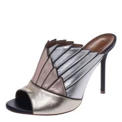 Pre Owned Malone Souliers Multicolor Metallic Leather Donna Open Toe Mules Size 37