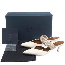 مملوكة مسبقًا حذاء مولز مالون سولييه مطاط وجلد كريمي مقدمة مدببة مقاس 38.5