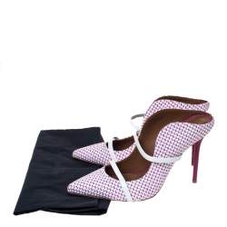 Pre Owned Malone Souliers Multicolor Woven Raffia And White Trim Maureen Pointed Toe Mules Size 39.5