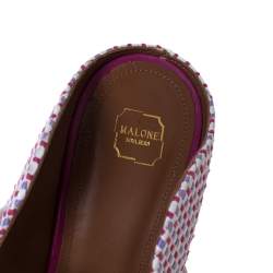 Pre Owned Malone Souliers Multicolor Woven Raffia And White Trim Maureen Pointed Toe Mules Size 39.5