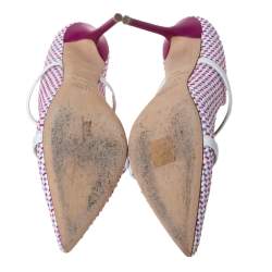 Pre Owned Malone Souliers Multicolor Woven Raffia And White Trim Maureen Pointed Toe Mules Size 39.5