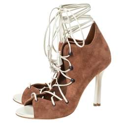 Pre Owned حذاء سلايد مالون سولييه ملتف علي الكاحل جلد سافانا جلد أبيض وسويدى بني مقاس 36