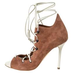 Pre Owned حذاء سلايد مالون سولييه ملتف علي الكاحل جلد سافانا جلد أبيض وسويدى بني مقاس 36