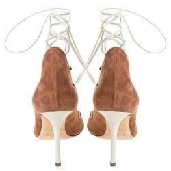 Pre Owned حذاء سلايد مالون سولييه ملتف علي الكاحل جلد سافانا جلد أبيض وسويدى بني مقاس 36