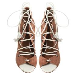 Pre Owned حذاء سلايد مالون سولييه ملتف علي الكاحل جلد سافانا جلد أبيض وسويدى بني مقاس 36