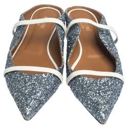 Pre Owned Malone Souliers Metallic Glitter Fabric Maureen Pointed Toe Flats Size 39.5