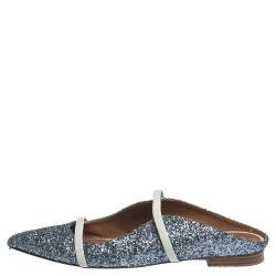 Pre Owned Malone Souliers Metallic Glitter Fabric Maureen Pointed Toe Flats Size 39.5