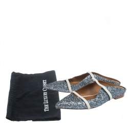 Pre Owned Malone Souliers Metallic Glitter Fabric Maureen Pointed Toe Flats Size 39.5