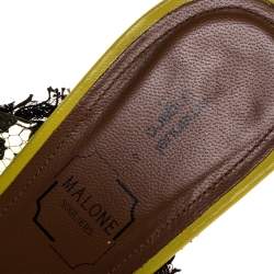 مملوكة مسبقًا Malone Souliers x Emanuel Ungaro White/Black Polka Dot Satin And Lace Maisie Pointed Toe Mules Size 38.5