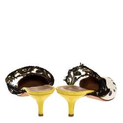 مملوكة مسبقًا Malone Souliers x Emanuel Ungaro White/Black Polka Dot Satin And Lace Maisie Pointed Toe Mules Size 38.5