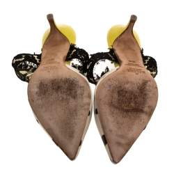 مملوكة مسبقًا Malone Souliers x Emanuel Ungaro White/Black Polka Dot Satin And Lace Maisie Pointed Toe Mules Size 38.5