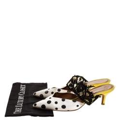 مملوكة مسبقًا Malone Souliers x Emanuel Ungaro White/Black Polka Dot Satin And Lace Maisie Pointed Toe Mules Size 38.5