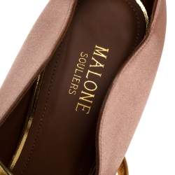 Pre Owned Malone Souliers Brown Satin And Leather Maureen Pointed Toe Pumps Size 38.5