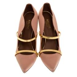 Pre Owned Malone Souliers Brown Satin And Leather Maureen Pointed Toe Pumps Size 38.5