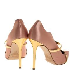 Pre Owned Malone Souliers Brown Satin And Leather Maureen Pointed Toe Pumps Size 38.5