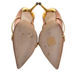 Pre Owned Malone Souliers Brown Satin And Leather Maureen Pointed Toe Pumps Size 38.5