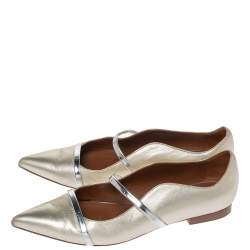 Pre Owned Malone Souliers Metallic Gold Leather Maureen Ballet Flats Size 38.5