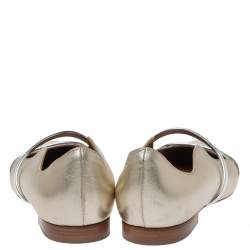 Pre Owned Malone Souliers Metallic Gold Leather Maureen Ballet Flats Size 38.5
