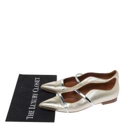 Pre Owned Malone Souliers Metallic Gold Leather Maureen Ballet Flats Size 38.5