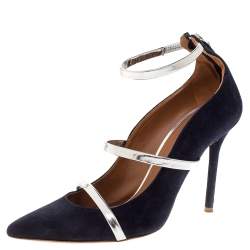 Pre Owned Malone Souliers Navy Blue Suede Robyn Ankle Strap Pumps Size 37