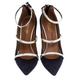 Pre Owned Malone Souliers Navy Blue Suede Robyn Ankle Strap Pumps Size 37