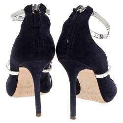 Pre Owned Malone Souliers Navy Blue Suede Robyn Ankle Strap Pumps Size 37