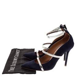 Pre Owned Malone Souliers Navy Blue Suede Robyn Ankle Strap Pumps Size 37