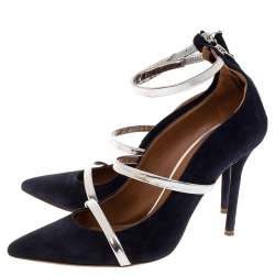Pre Owned Malone Souliers Navy Blue Suede Robyn Ankle Strap Pumps Size 37