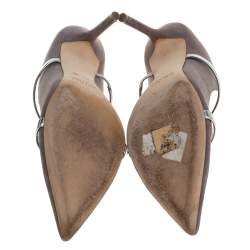 Pre Owned Malone Souliers Dark Grey Suede And Silver Leather Trim Maureen Pointed Toe Mules Size 39