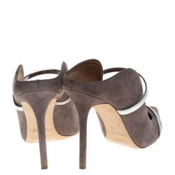 Pre Owned Malone Souliers Dark Grey Suede And Silver Leather Trim Maureen Pointed Toe Mules Size 39