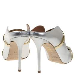 Pre Owned Malone Souliers Metallic Silver and Gold Trim Leather Maureen Pointed Toe Mules Size 39