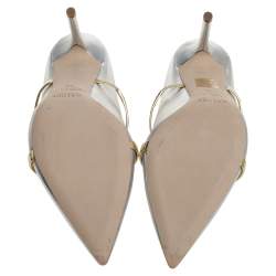 Pre Owned Malone Souliers Metallic Silver and Gold Trim Leather Maureen Pointed Toe Mules Size 39