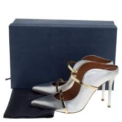 Pre Owned Malone Souliers Metallic Silver and Gold Trim Leather Maureen Pointed Toe Mules Size 39