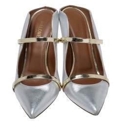 Pre Owned Malone Souliers Silver/Gold Leather Maureen Pointed Toe Mules Size 38.5