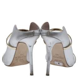 Pre Owned Malone Souliers Silver/Gold Leather Maureen Pointed Toe Mules Size 38.5