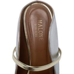 Pre Owned Malone Souliers Silver/Gold Leather Maureen Pointed Toe Mules Size 38.5