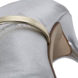 Pre Owned Malone Souliers Silver/Gold Leather Maureen Pointed Toe Mules Size 38.5