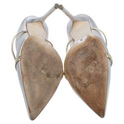 Pre Owned Malone Souliers Silver/Gold Leather Maureen Pointed Toe Mules Size 38.5