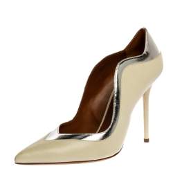 Pre Owned Malone Souliers White/Silver Leather Penelope Pointed Toe Pumps Size 41