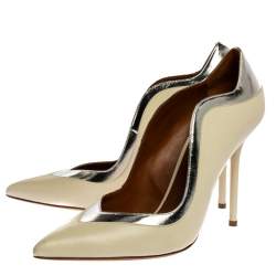 Pre Owned Malone Souliers White/Silver Leather Penelope Pointed Toe Pumps Size 41