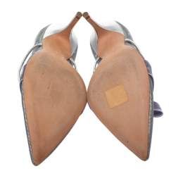 Pre Owned Malone Souliers By Roy Luwolt Silver Mesh And Velvet Marguerite Bow Mules Size 39