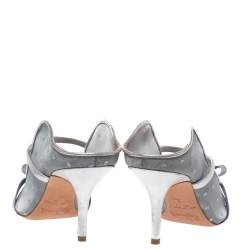 Pre Owned Malone Souliers By Roy Luwolt Silver Mesh And Velvet Marguerite Bow Mules Size 39