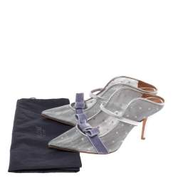 Pre Owned Malone Souliers By Roy Luwolt Silver Mesh And Velvet Marguerite Bow Mules Size 39