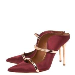 Pre Owned Malone Souliers Burgundy Satin Maureen Pointed Toe Mules Size 38 