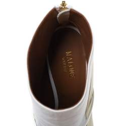 Pre Owned Malone Souliers Cream/White Leather Madison Pointed Toe Ankle Boots Size 40.5