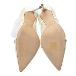 Pre Owned Malone Souliers Cream/White Leather Madison Pointed Toe Ankle Boots Size 40.5