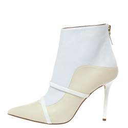 Pre Owned Malone Souliers Cream/White Leather Madison Pointed Toe Ankle Boots Size 40.5