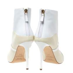 Pre Owned Malone Souliers Cream/White Leather Madison Pointed Toe Ankle Boots Size 40.5